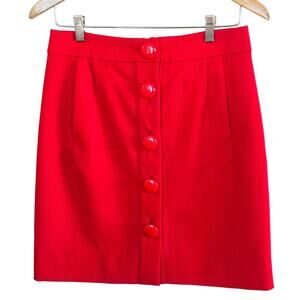 KATE SPADE WOOL OFFICE SKIRT LIPSTICK RED RETRO BUTTONS